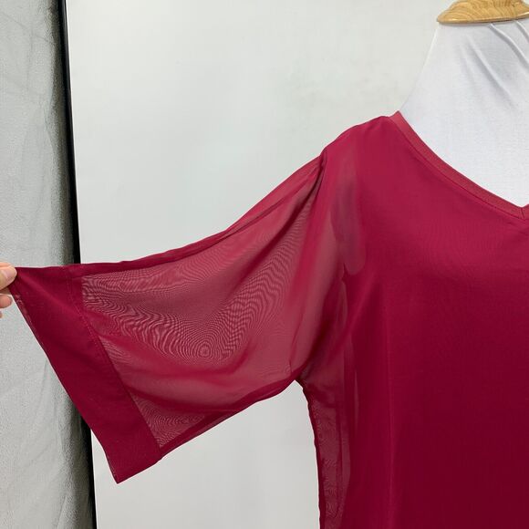 Chicos Blouse Womens 0 Wine Berry Layered V Neck Overlay Quarter Wide Sleeve - Picture 4 of 14